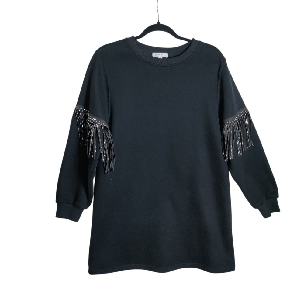 Cloud Ten‎ Black Rhinestone Fringe Sweatshirt  Western Crew Neck Size S